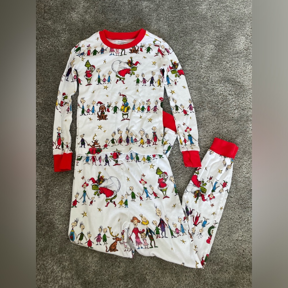 Pottery Barn Kids Organic Grinch Christmas tight fit fitted pajamas